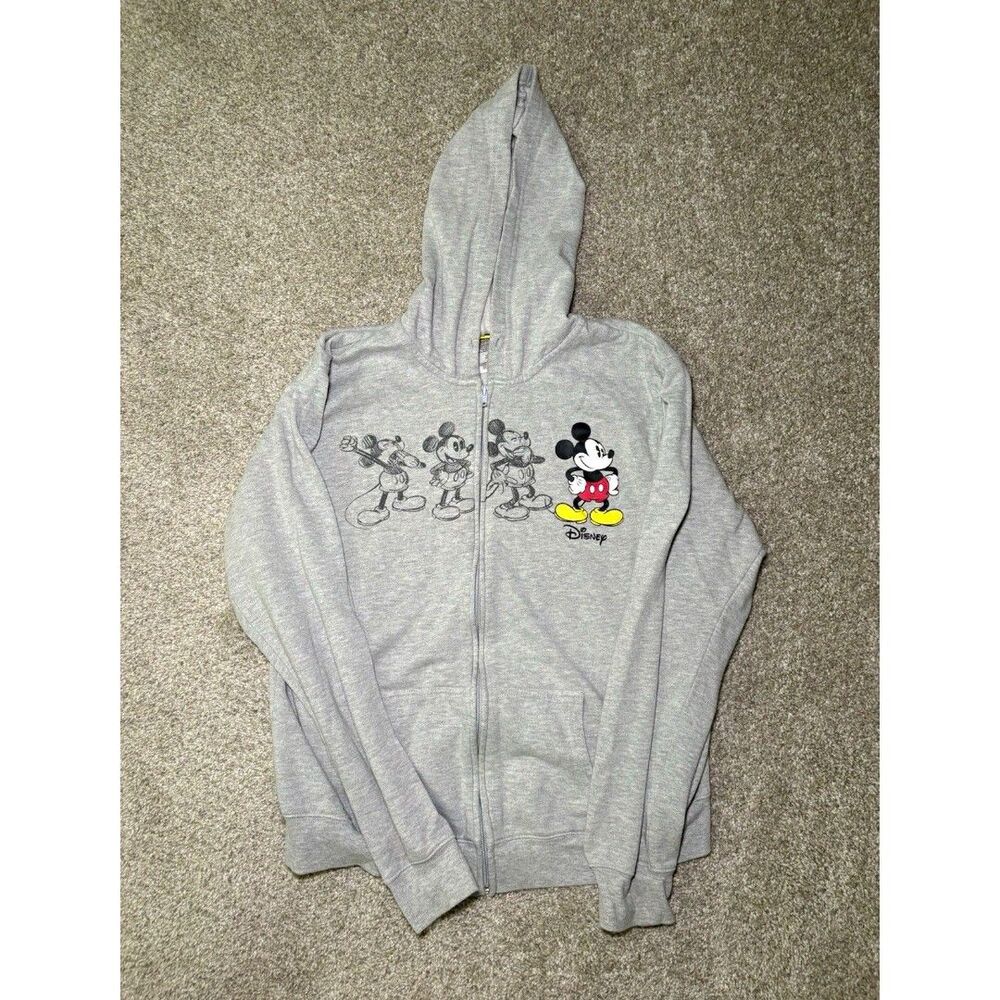 Vintage Disney Mickey Mouse Gray Full Zip Hoodie Jacket Adult Size XL